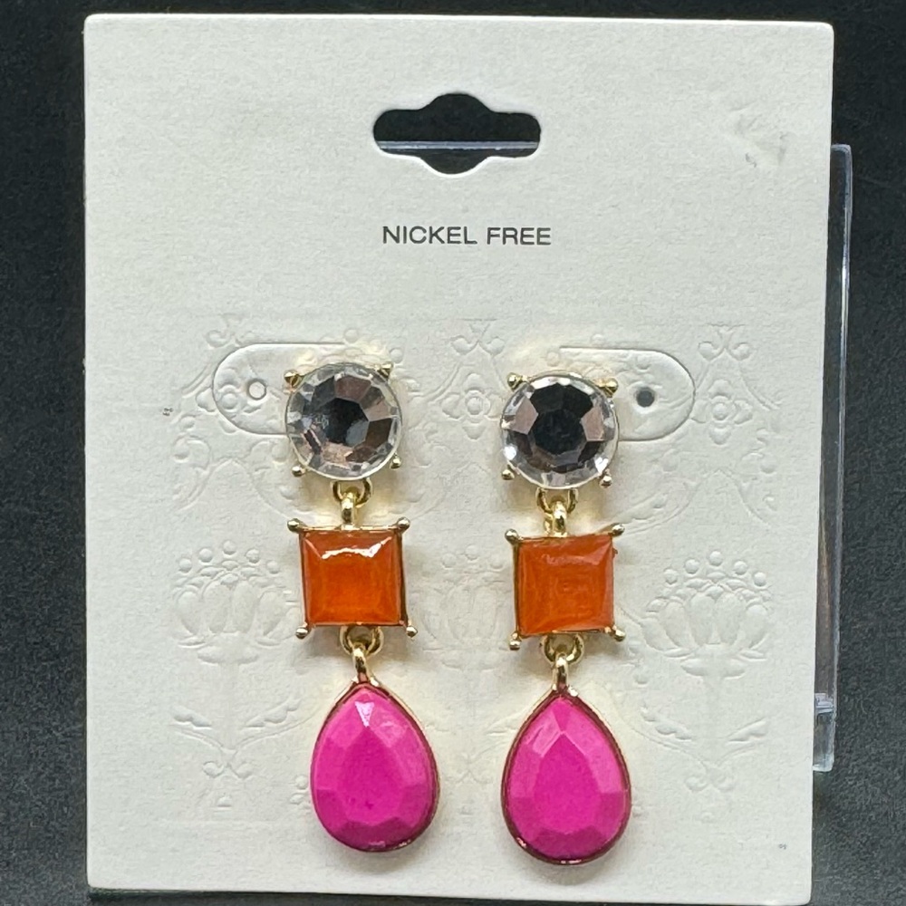 Belk Pink and Orange Earrings 1.5inch